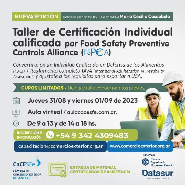 Taller de Certificacion Individual calificada por Food Safety Preventive Controls Alliance (FSPCA)